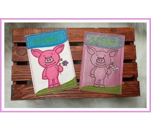 Stickdatei - Postkarte ITH Viel Glück Schwein Glücksschwein